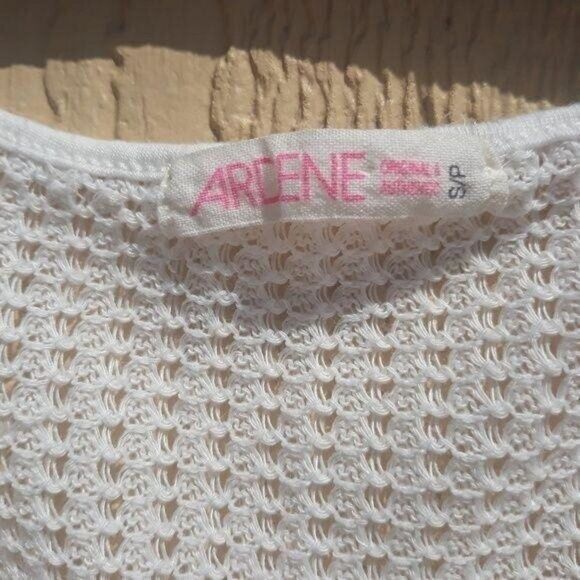 Vintage 90's Top Cold Shoulder Lightweight Knit Dip Dyed Ombre White Coral S - Picture 5 of 7